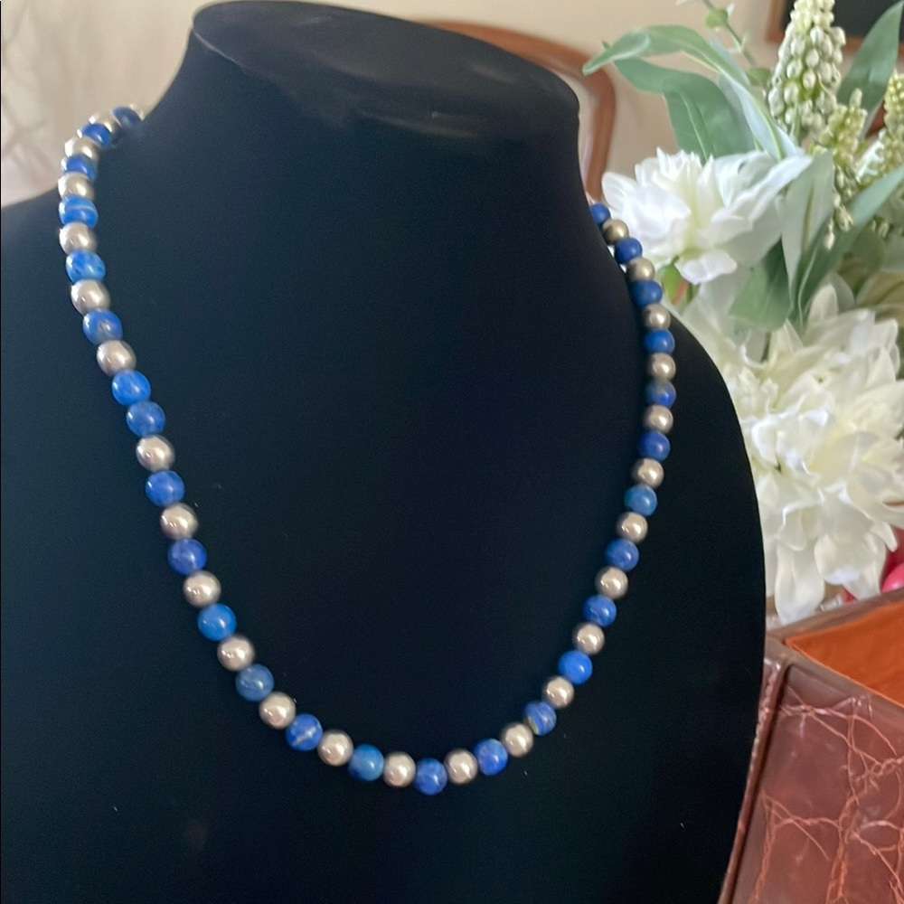 Elegant Blue and Silver Beaded Necklace